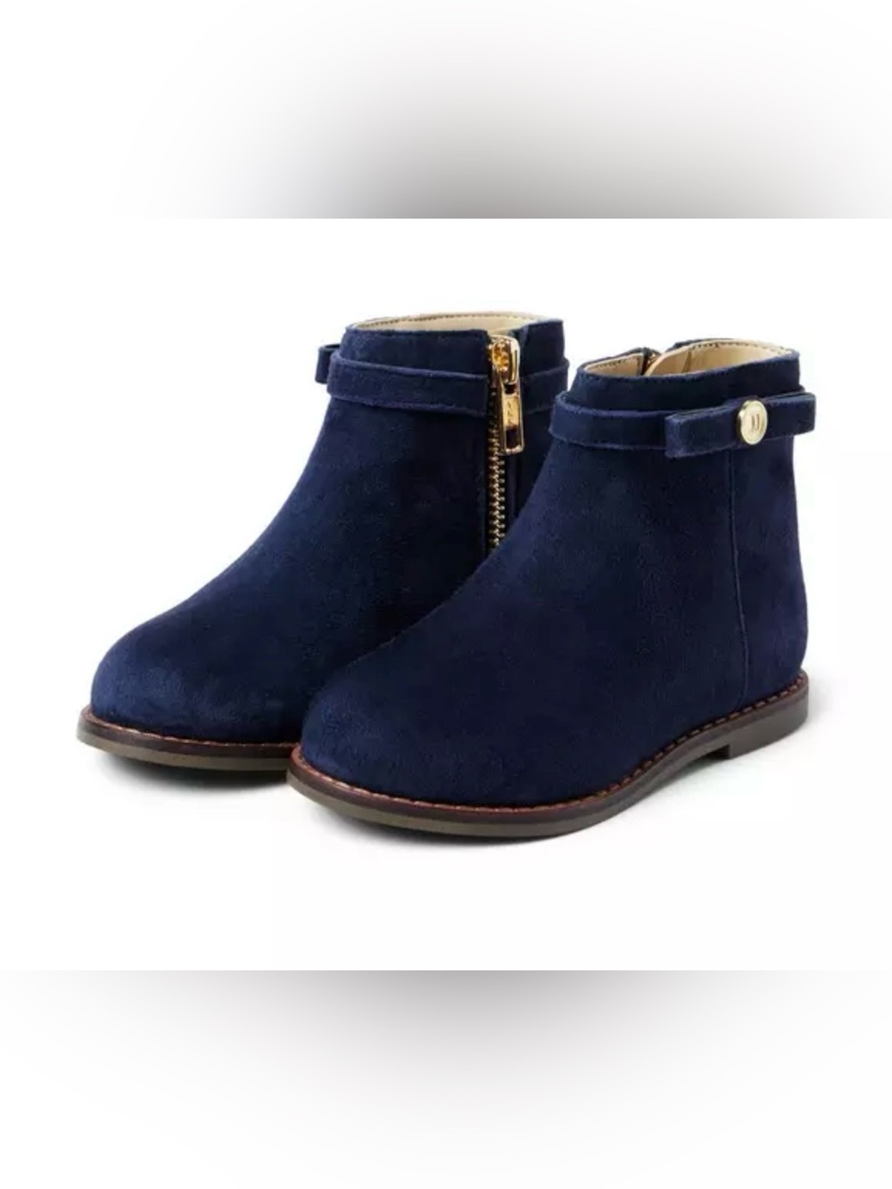 Janie and Jack Navy Suede-Look Ankle Boots with Gold Zip